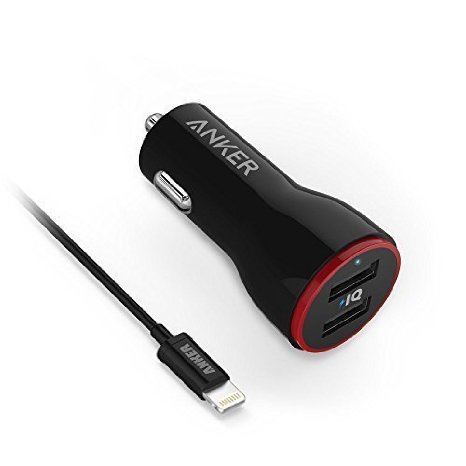 iPhone Car Charger (Apple MFi Certified) Anker PowerDrive 2   3ft Lightning to USB Cable Combo (24W / 4.8A 2-Port USB Car Charger   Lightning to USB Cable 3ft / 0.9m) for iPhone 6 / 6 Plus, iPad Air 2 / mini 3, and More (Black)