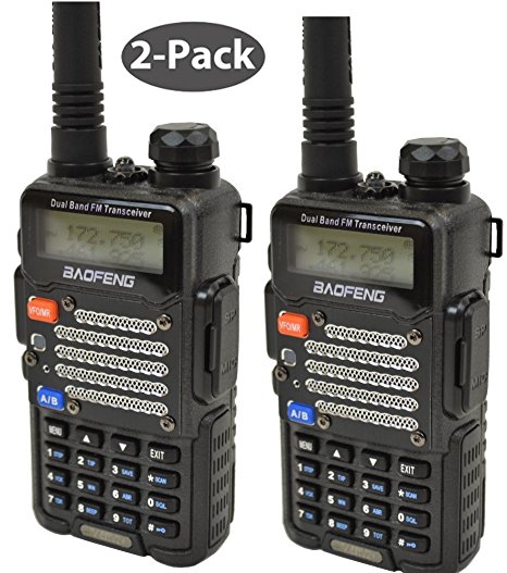 Baofeng 2-Pack UV-5R V2  *UV-5R V2  Plus* Dual-Band 136-174/400-480 MHz FM Ham Two-way Radio, Improved Stronger Case, Enhanced Features - Black 2 pack