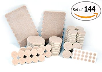 Self Adhesive Felt Furniture Pads Anti Skid Protector for Carpet , Tiles , Laminates and Hardwood Floors - Premium 144 Cover Pieces Scratch Protection . Silicone Bumper Pads Protection for Walls