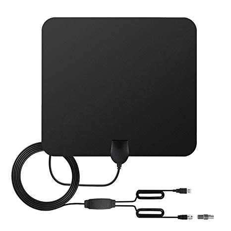 HDTV Antenna, Globmall Indoor Amplified TV Antennas 60 Miles Range Detachable Double Signal Amplifier, Environmental Protection Dual-PC Materials, USB Power Supply 16.5FT Coaxial Cable