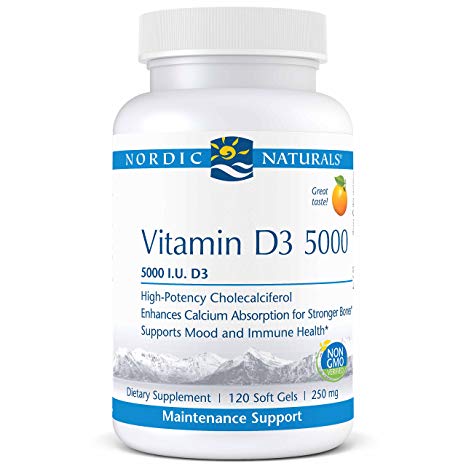 Vitamin D3 5000 IU, 250 mg, Orange Flavor - 120 Soft Gels by Nordic Naturals