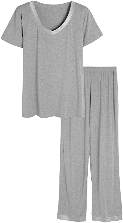 Latuza Women's V-Neck Sleepwear Short Sleeves Top with Pants Pajama Set