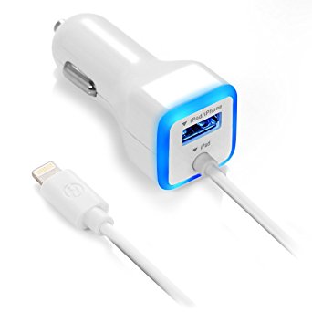 eBuddies Car Charger - 3.3 Feet Lightning Cable Cord for iPhone 7 Plus/7 / 6s/ 6s Plus/6 Plus/6 /5s /5/5C, iPad Air/Mini and iPod (White)