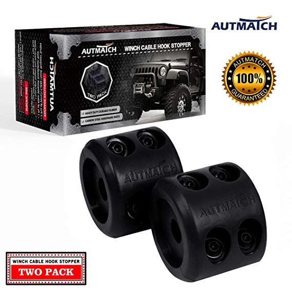 AUTMATCH Winch Cable Hook Stopper (2 Pack) Rubber Shock Absorbent Winch Stopper Best Winch Accessories for Wire & Synthetic Cables ATV Accessories Prevent Pulling Eliminate Abrasion Bouncing Black