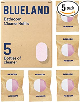 BLUELAND Bathroom Cleaner Refill Tablet 5 Pack - Eco Friendly Products & Cleaning Supplies - Eucalyptus Mint Scent - 5 Tablets make 120 fl oz total (5x 24 fl oz bottles of spray cleaner)