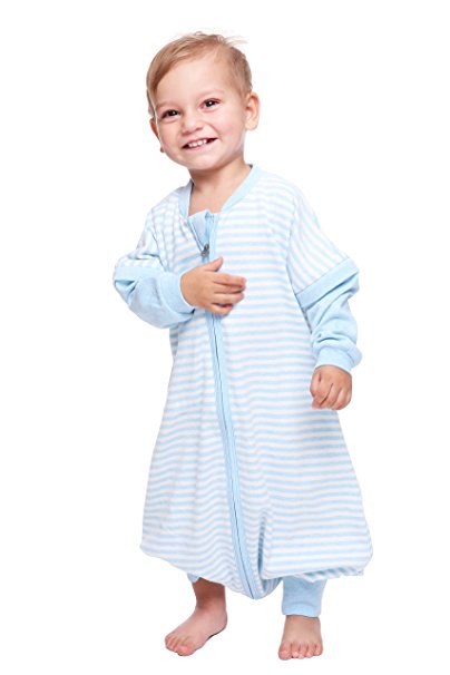 LETTAS Baby Boys and Girls Detachable Sleeves 0.5 Tog Cotton Sleeping Sack for Early Walker, (12-24 Months, Blue)