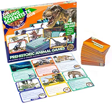 The Young Scientist Prehistoric Animal Card Games, 4 Prehistoric Card Games for Age 5 and Up: Matching, Bingo, Memory, Trivia, Hands-On Educational STEM Fun, Kids Card Games