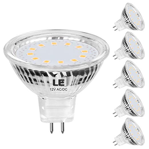 LE MR16 GU5.3 LED Light Bulbs, Full Glass Cover, 35W Halogen Equivalent, 2700K Warm White, 3.5W 330lm, 120 Degree Flood Beam Angle, LED Bulb Replacement for Recessed Lighting, Pack of 5, Non Dimmable