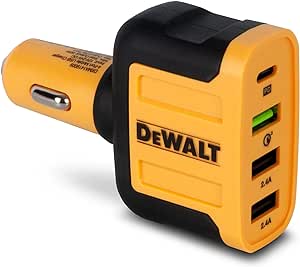 DEWALT USB C Car Charger, 60W 4 Port Fast Car Charger Adapter, PD Type C Car Charger Compatible w/iPhone 15/Samsung, Cigarette Lighter USB Charger