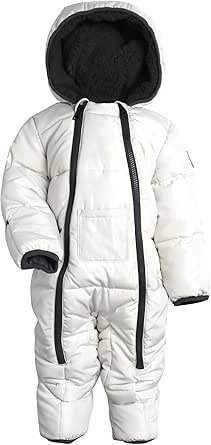 DKNY Baby Boys' Snow Pram - Newborn Sherpa Hood One Piece Snowsuit - Cozy Polar Fleece Lined Winter Coat for Baby Boys 12-24M