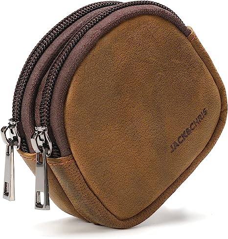 Jack&Chris Coin Purse for Men, Genuine Leather Mini Coin Wallet Zipper Pocket with Back Belt Loop, Coin Bag for Men,JC300-8