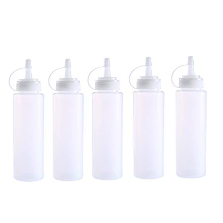 Bluelans® 5 Pack Plastic Squeeze Bottles with Caps,8 Oz,Best Dispensers for Home & Restaurant Ketchup, Mustard, Mayo, Dressings, Olive Oil, BBQ Sauce- BPA Free