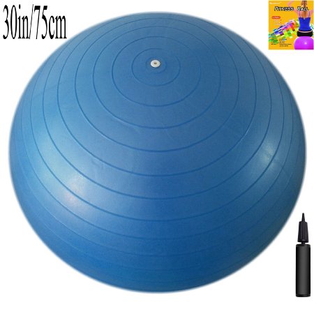 Fitness Ball: Blue, 29.5in/75cm Diameter, Includes 1 Ball  1 Pump   1 Page Instruction Chart. No instructional DVD. (Exercise Gym Swiss Stability Ball)