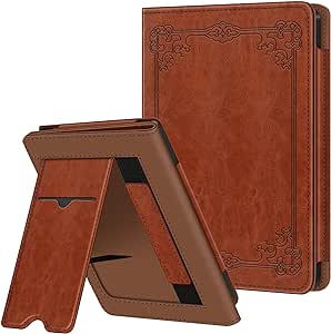 Fintie Stand Case for 6” Kobo Clara BW (2024) / Kobo Clara Colour (2024) / Kobo Clara 2E (2022) eReader - Premium PU Leather Protective Cover Auto Sleep/Wake with Card Slot and Hand Strap, Brown