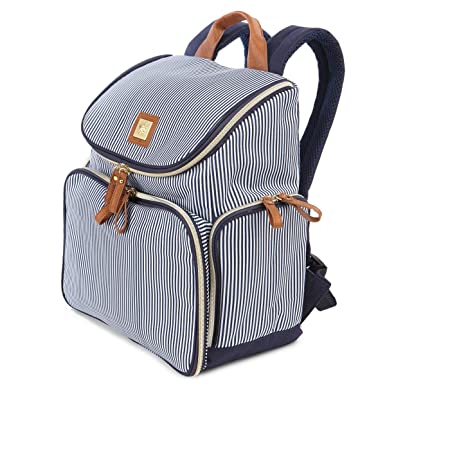 Bananafish Striped Breast Pump Backpack, Blue/White - Material: Polyester