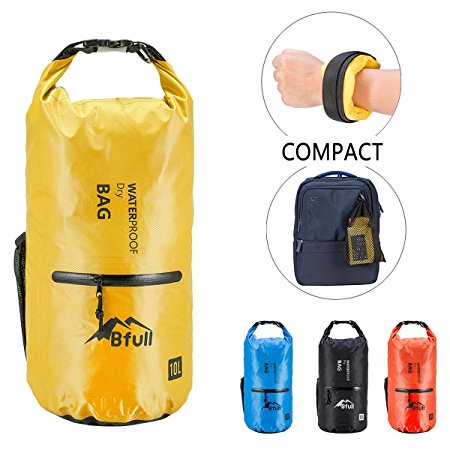 BFULL Waterproof Dry Bag 10L/20L [Lightweight Compact] Roll Top Water Proof Backpack with 2 Exterior Zip Pocket for Kayaking, Boating, Duffle, Camping, Floating, Rafting, Fishing