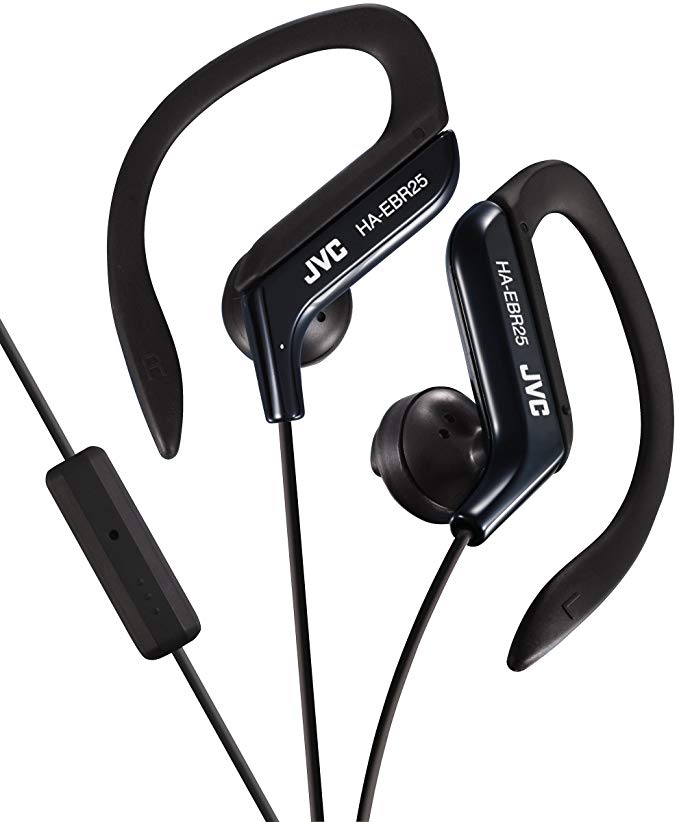 JVC In-Ear Sports Headphone with Ear Clip and 1-Button Microphone - Black