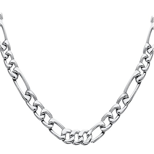 FIBO STEEL Stainless Steel Mens Womens Necklace Figaro Chain 5-9mm Wide, 18-30 inches