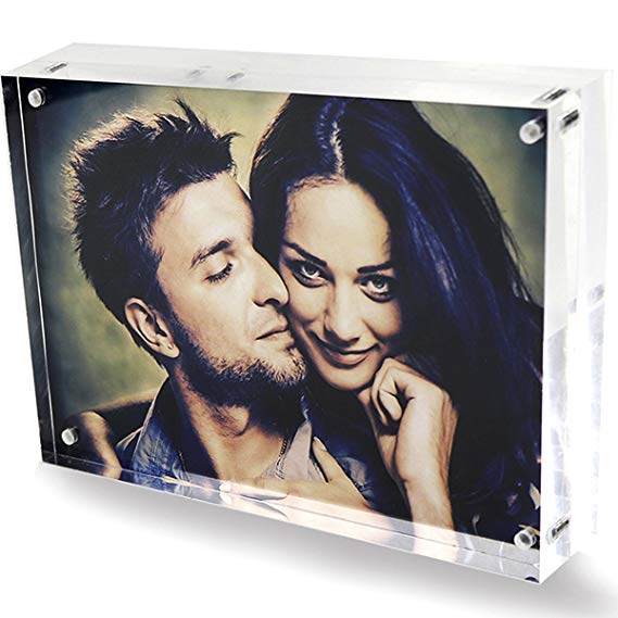 Clear Acrylic 6x8 Magnetic Picture Frames, Love Double Sided Magnetic Photo Frames, Home Office Table Plexiglass Picture Display Stand Holder for Best Friends Children Grandpa Wedding