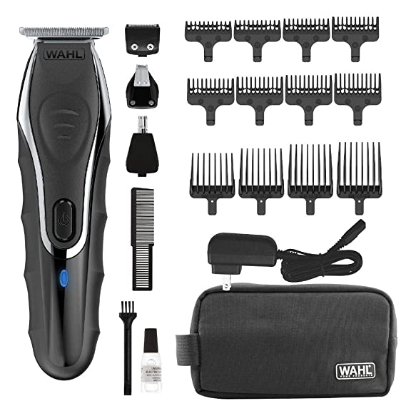 WAHL 09899-024 Aqua Blade Rechargeable Wet Dry Lithium Ion Deluxe Trimming Kit with 4 Interchangeable Heads for Shaving, Detailing, Grooming Beards, Mustaches, Stubble, Ear, Nose, Body (Black)