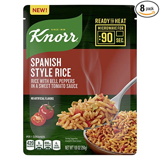 Knorr Ready to Heat Meal Maker for a quick and easy side Spanish Style Rice ready in just 90 seconds 8.8 oz, Pack of 8
