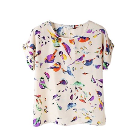 Women's Print Chiffon Blouse Batwing Sleeve T-Shirts Sweet Shirt
