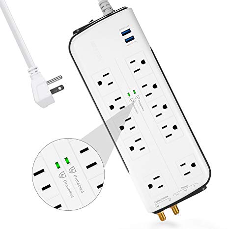 High Joule Power Surge Protector by BESTEK, 4000 Joule 8-Outlet Power Strip with 2 Smart USB Charging Ports, 6ft Heavy Duty Extension Cord