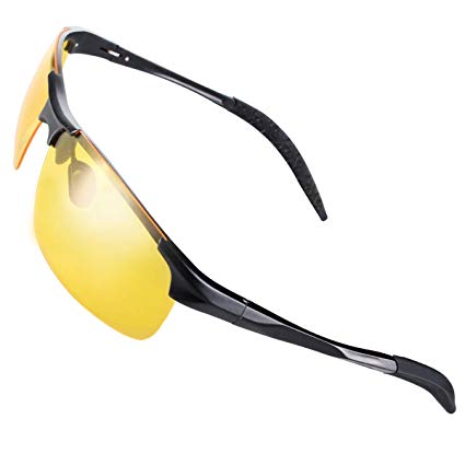 CHEREEKI Night Vision Sunglasses, Men's Polarized Driving Glasses Sports Eyewear Fishing Golf Goggles with Metal Frame & UV400 Protection