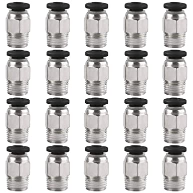 ExcelFu 20 Pack PC4-M10 Male Straight Pneumatic PTFE Tube Push in Quick Fitting Connector for E3D-V6 Long-Distance Bowden Extruder 3D Printer
