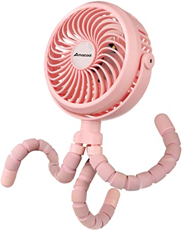 Battery Operated Stroller Fan Flexible Tripod Clip On Fan with 3 Speeds and Rotatable Handheld Personal Fan for Car Seat Crib Bike Treadmill