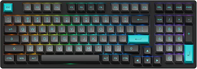 Akko Black&Cyan 3098 98-Key RGB Hot-swappable Mechanical Gaming Keyboard, 2.4G Wireless/Bluetooth/Wired with PBT Double-Shot Keycaps for Mac & Win (3098B, CS Silver Switches)