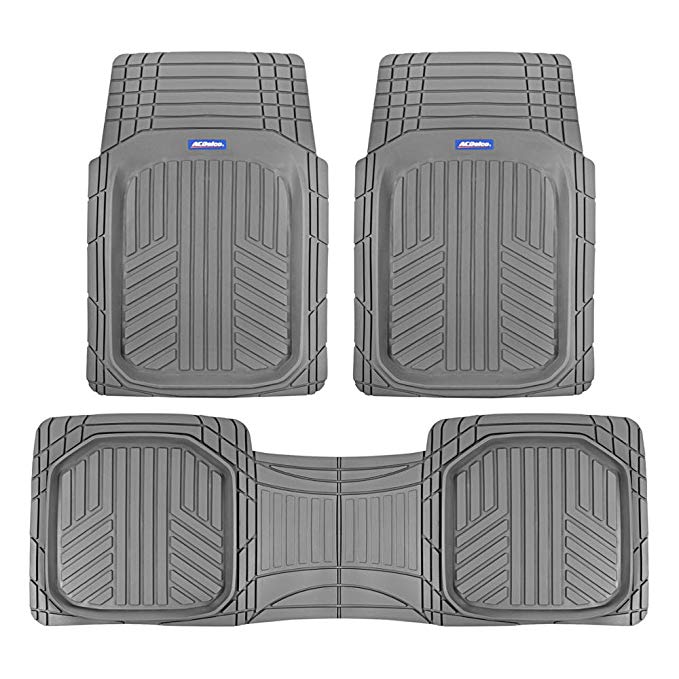 ACDelco ACOF-933-GR Deep Dish All-Climate Rubber Floor Mats for Car SUV Van Truck Heavy Duty Liners-3 Piece Set Thick, Odorless & All Weather (Gray)