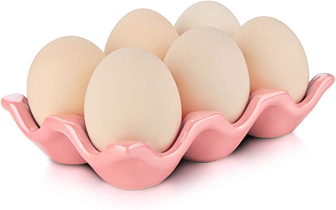 URWOOW Ceramic 6 Cup Egg Tray Holder (Pink)