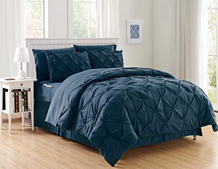 Elegant Comfort Luxury Best, Softest, Coziest 8-Piece Bed-in-a-Bag Comforter Set on Amazon Silky Soft Complete Set Includes Bed Sheet Set with Double Sided Storage Pockets, Full/Queen, Navy