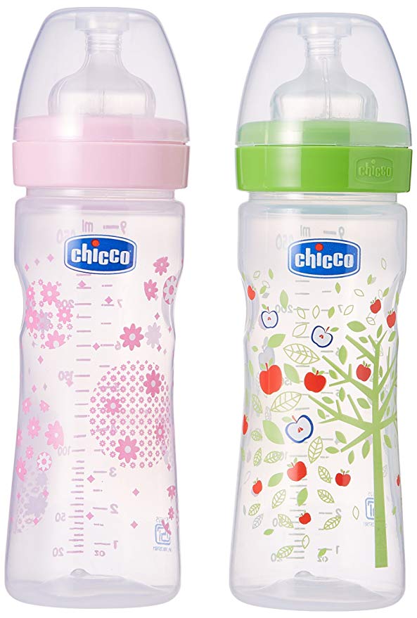 Chicco 250ml Bipack Well Being Feeding Bottle (Pink/Green)