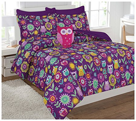 Twin & Full 6 Pcs or 8 Pcs Comforter/ Coverlet / Bed in Bag Set with Toy (Twin, Owl)