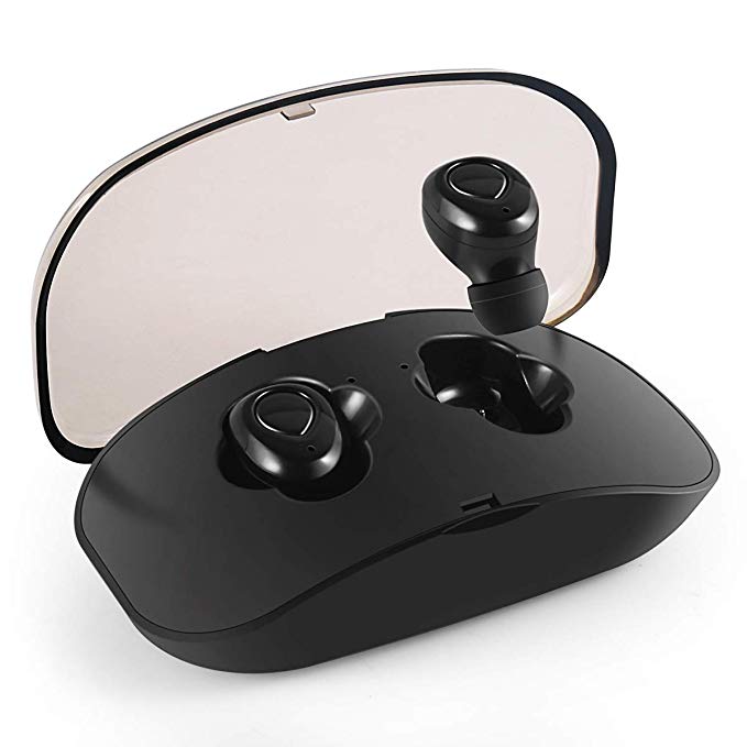 Wireless Earbuds, Bluetooth Headphones Stereo Earphone Cordless Sport Headsets Compatible with Microphone & Charging Case for Apple iPhone 8 X 7 7 Plus 6S 6S Plus (Black)