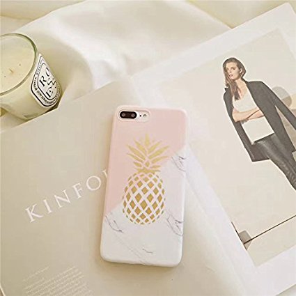 iPhone 7 Plus / iPhone 8 Plus Case for Girls, Flexible Soft Slim Fit Protective Cute Case with Pink & White Marble and Pineapple Pattern for iPhone 7 Plus / iPhone 8 Plus 5.5 Inch (Marble Pineapple)