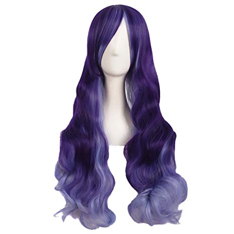 MapofBeauty 28 Inch/70cm Beautiful Long Wavy Harajuku Style Cosplay Wig (Purple/Dark Purple)