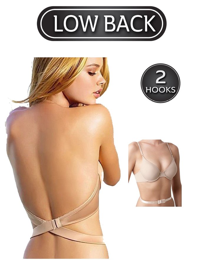 Women's Low Back Bra Converter, 2 Hook Nude Strap Extender for Backless Clothing