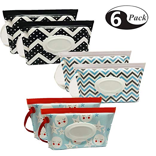 Joyous Journey [6-Pack] Portable Wet Wipe Pouch Dispenser, Eco Friendly Reusable & Refillable Baby Travel Diaper Wipe Carrying Case Holder | Keeps Wet Wipes Moist