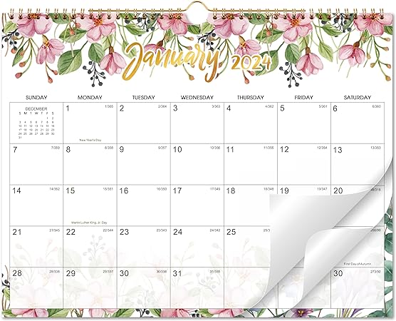 2024 Wall Calendar - Calendar 2024 Wall, Jan 2024 - Dec 2024, 11.6'' x 14.8'', 2024 Calendar 12 month with Julian Date, Holidays Reminder, Golden Binding, Thick Paper, Large Writing Blocks