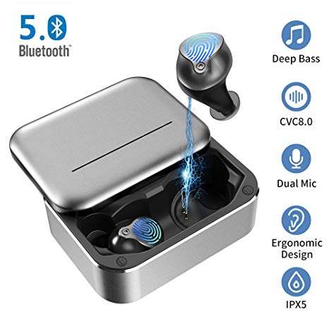 Wireless Earbuds, True Wireless Headphones 3200mAh TWS Stereo Headset with Charging Box Mic Touch Control 180H Playtime CVC8.0 Noise Canceling Bluetooth Headset for Sports [Sky Gray]