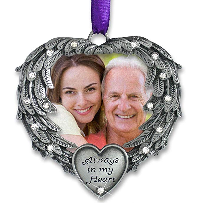 BANBERRY DESIGNS in Memory Photo Ornament - Always in My Heart - Angel Wings Picture Christmas Ornament with a Remembrance Saying on The Card - Sympathy Gifts - Bereavement Gifts
