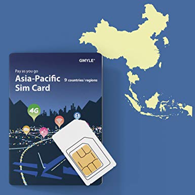 China, Thailand, Korea, Singapore etc. 9 Countries Prepaid SIM Card 5GB / 14 Days, GMYLE Asia 4G LTE/3G Internet Data, Top up Anytime and Anywhere, Support Facebook Instagram YouTube in China