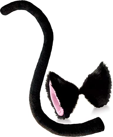 Cat Ears Clips Black Cat Cosplay Costume/Cat Lolita Anime Cat Ear Clips, Long Tail Black & Pink Hair Clip for Women/Girls/Kids Halloween Costumes/Neko Cat Accessories Set