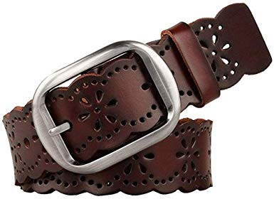 JASGOOD Women’s Hollow Flower Genuine Cowhide Leather Belt With Alloy Buckle