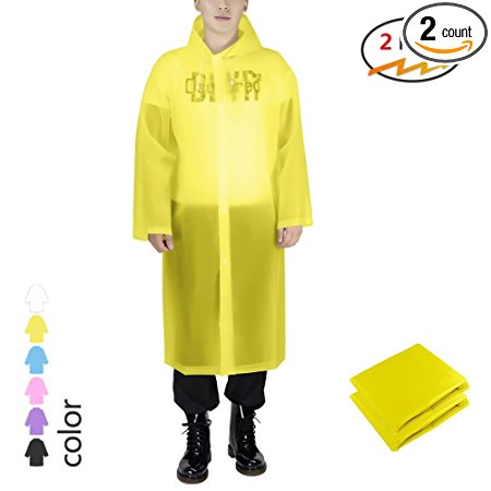 Walsilk 2 Pack Reusable Rain Ponchos for Adult,Emergency Rain Coat with Hood & Sleeves,for Camping Hiking,Traveling,Fishing