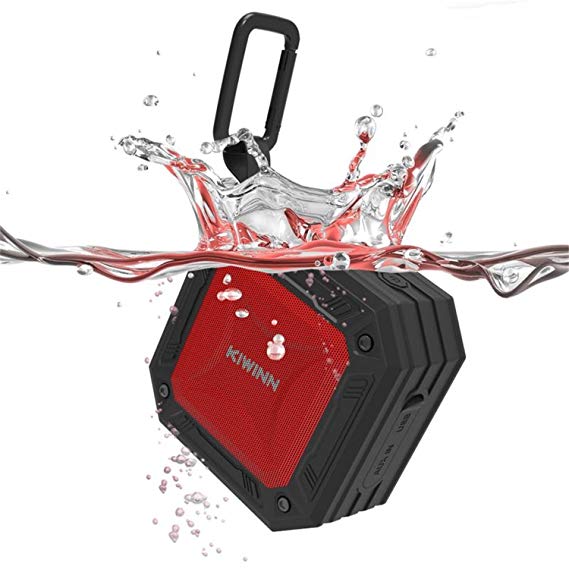 Bluetooth Speaker, Kiwinn Wireless 4.2 Portable Built-in Mic IP67 rating Waterproof, 20 Hours Playback 66 Feet Range Enhanced Bass Superior Sound, Outdoor Shower Home Speaker Black Red