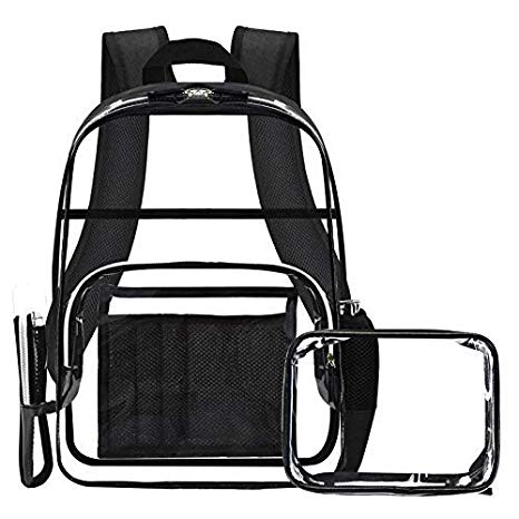 Wiscky Clear Bag Backpack Heavy Duty Clear Book Bag for School Large See Through Backpacks for Women and Men Boys Stadium Approved Transparent Bag for College Work Travel